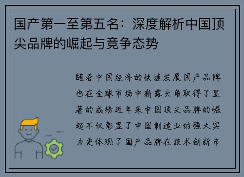 国产第一至第五名：深度解析中国顶尖品牌的崛起与竞争态势